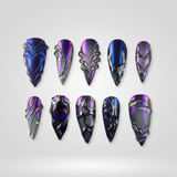 Cyber Nebula press-on nails — holographic chrome with 3D accents