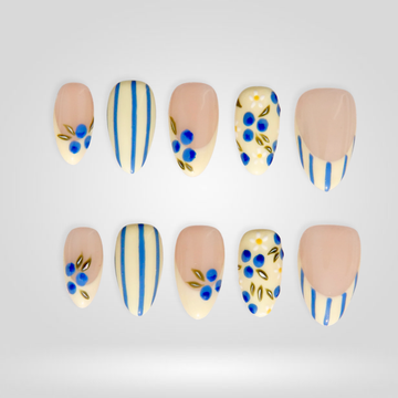 Sweet Meadow pastel floral press-on nails with French tips