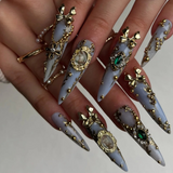 Bold Spark metallic stiletto press-on nails — neon accents