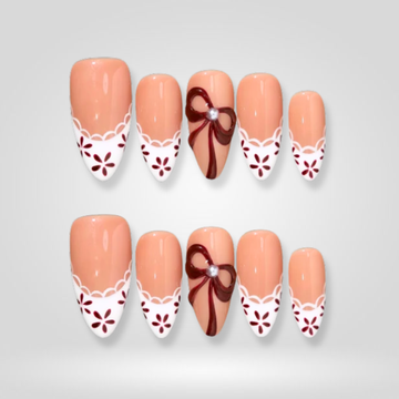 Lace Berry press-on nails — lace French tips on oval nails