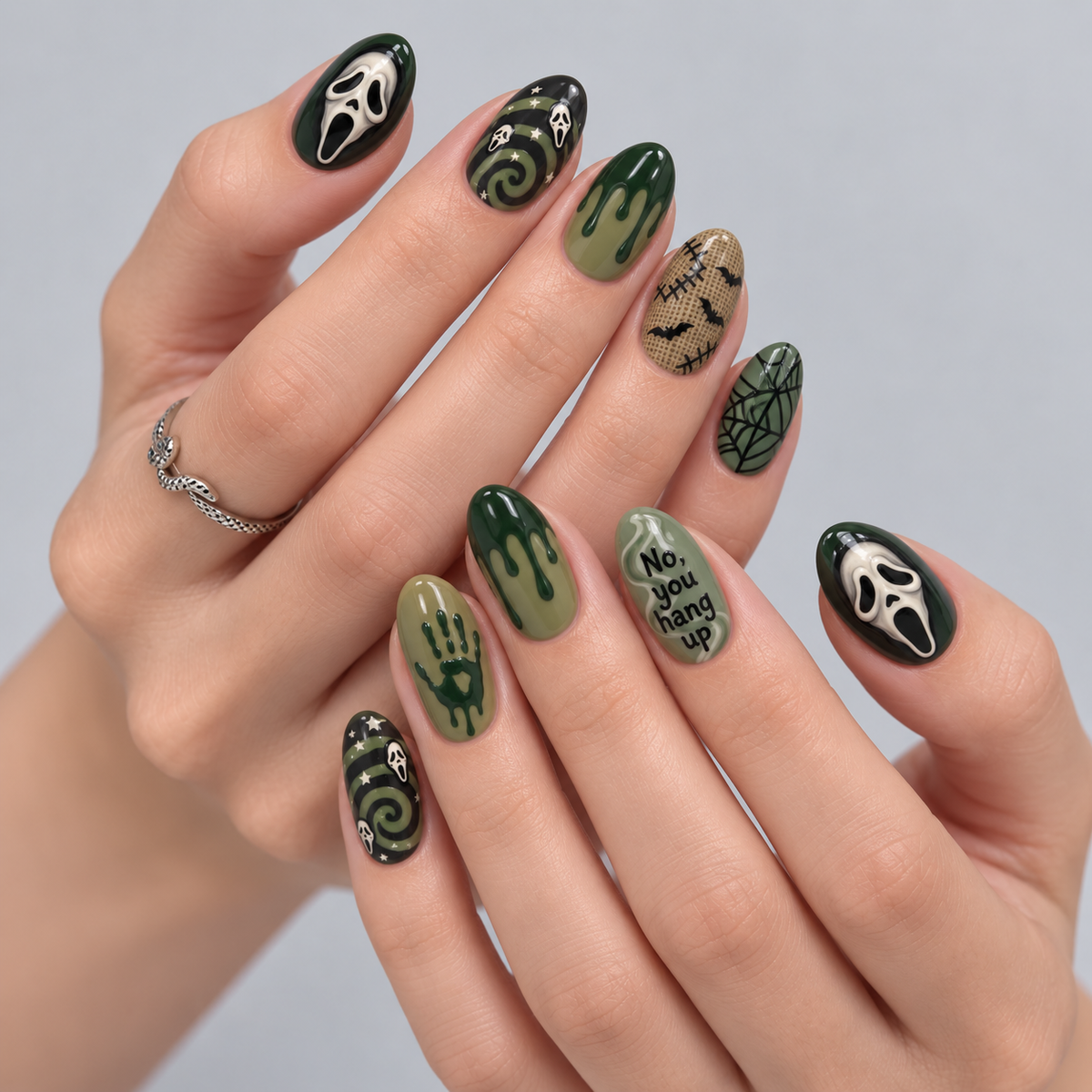 Dead Line Halloween Almond Press-On Nails
