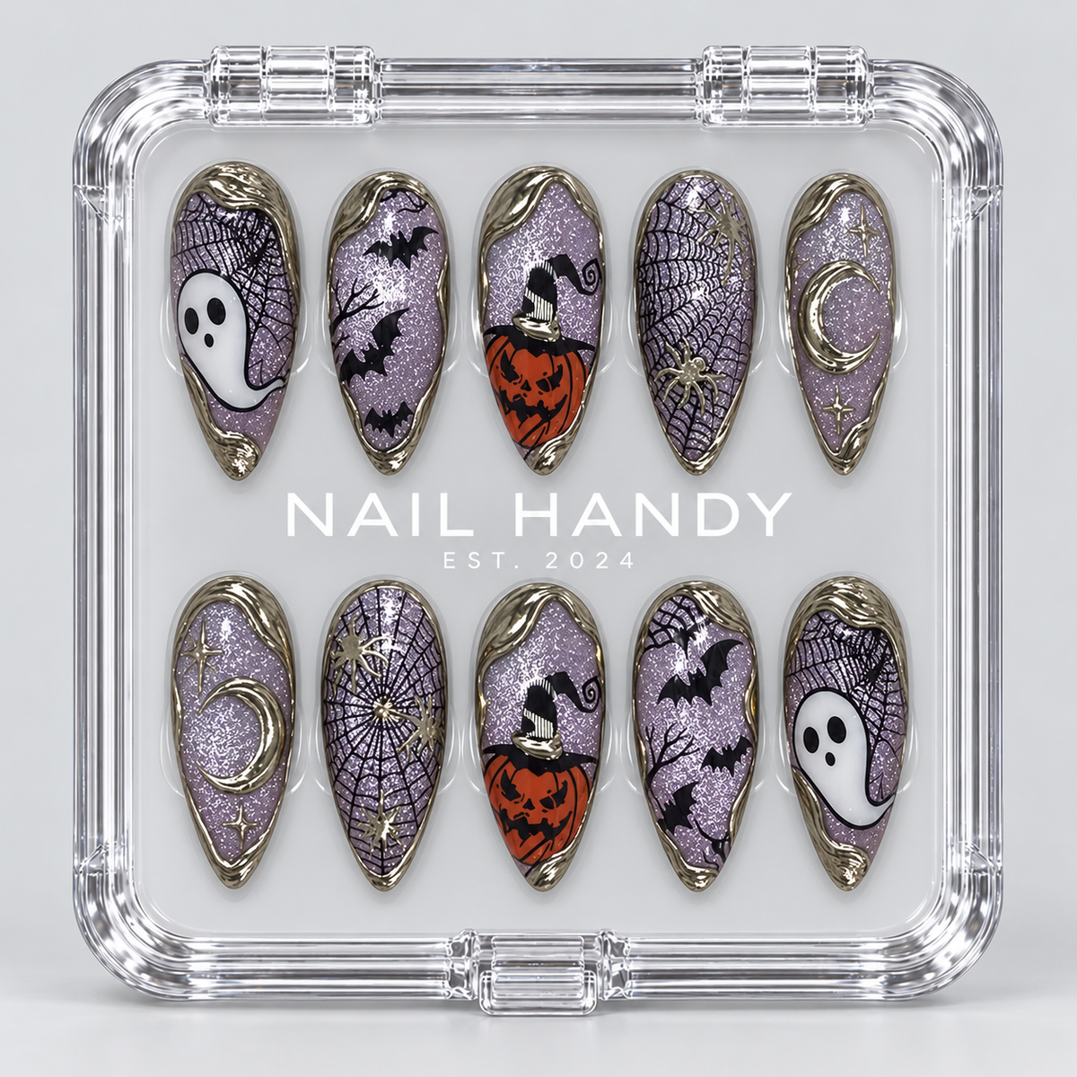 Lavender Haunt Halloween Almond Press-On Nails