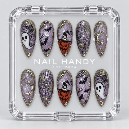 Lavender Haunt Halloween Almond Press-On Nails