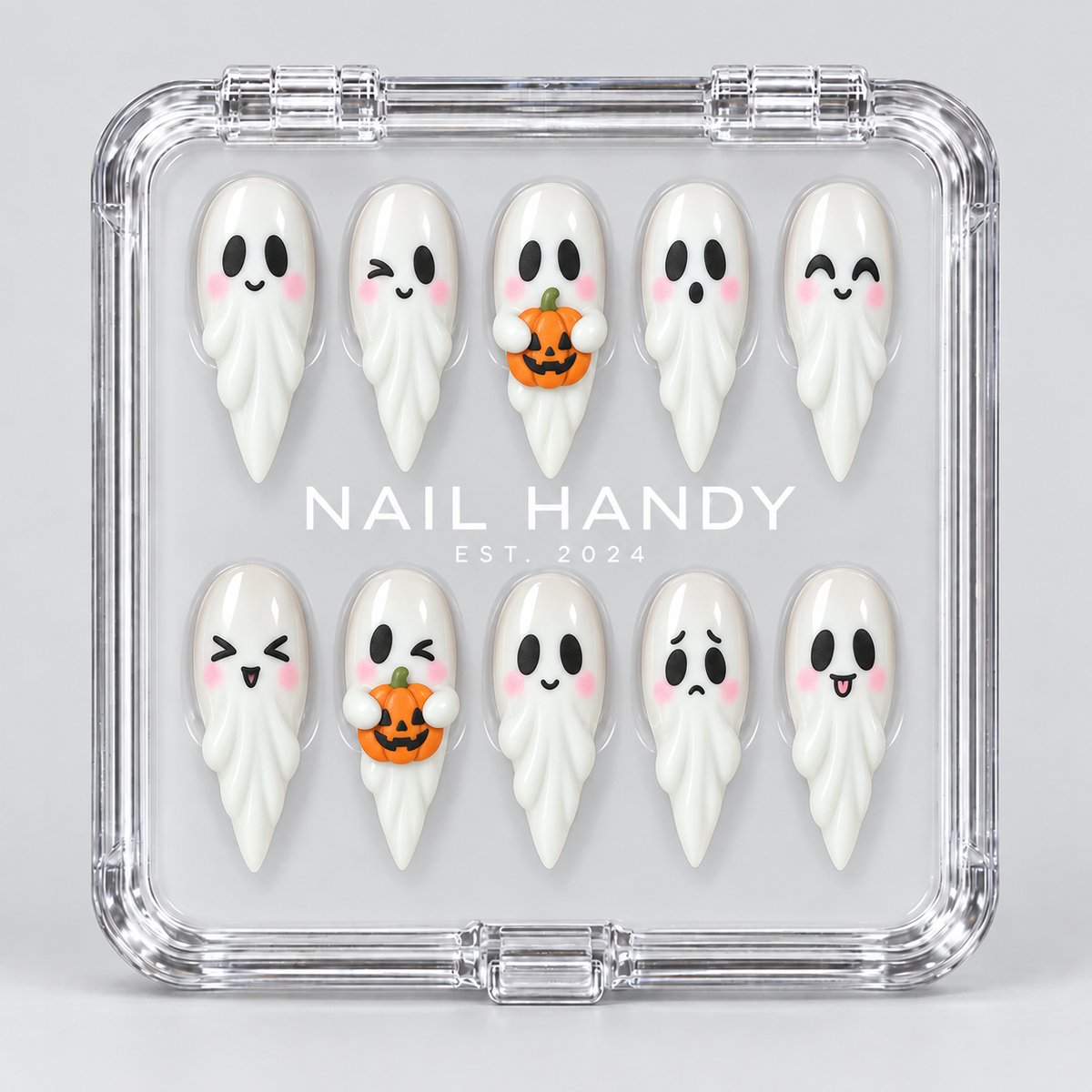 Pumpkin Boo Halloween Almond Press-On Nails