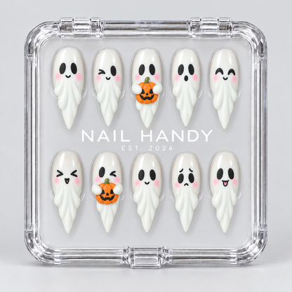 Pumpkin Boo Halloween Almond Press-On Nails