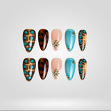 Aqua Muse press-on nails, turquoise leopard pattern with 3D details