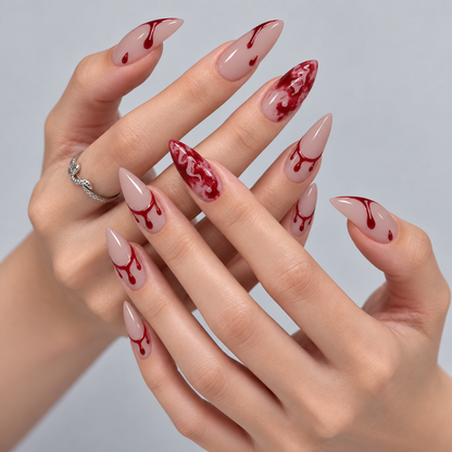 Crimson Drip Halloween Almond Press-On Nails