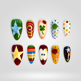 Lucky Pop Y2K press-on nails with colorful floral and polka dot art