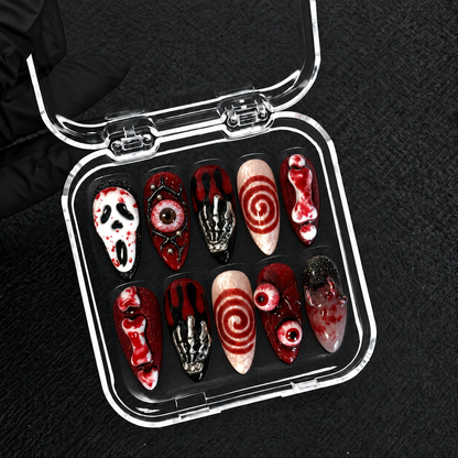 Blood Spiral Halloween Almond Press-On Nails