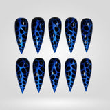 Cobalt Leopard cobalt leopard cat eye press-on nails in a stiletto shape - leopard, chrome design
