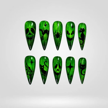 Toxic Phantom cat eye press-on nails - Green Phantom colorway