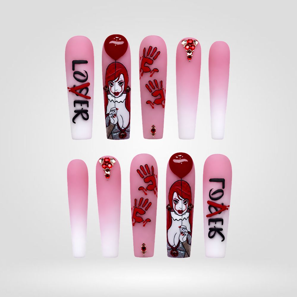 Bloody Valentine | Pink Handprint Horror Halloween Press-On Nails – Coffin