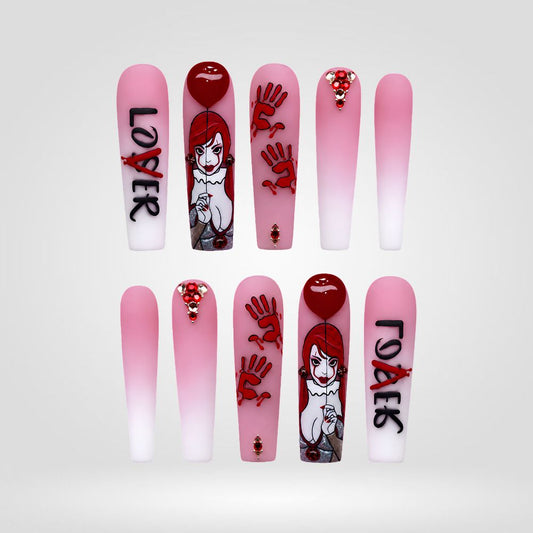 Bloody Valentine | Pink Handprint Horror Halloween Press-On Nails – Coffin