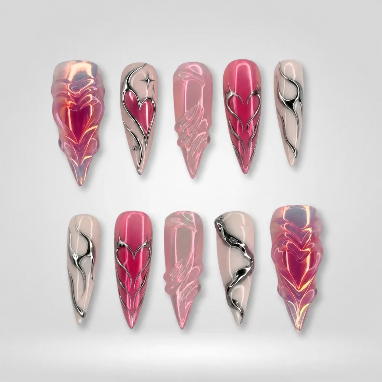 Pink Flame Stiletto Press-On Nails