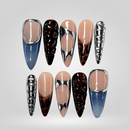 Gold Twist Brown & Blue Press-On Nails