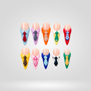 Rainbow Playful press-on nails — 3D floral embellishments