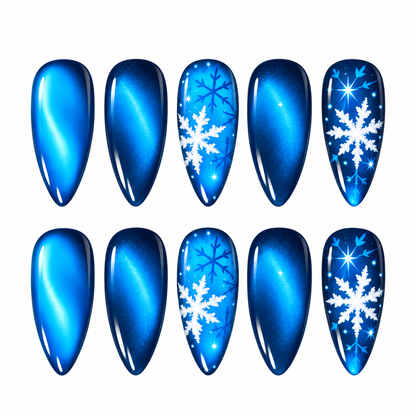 Midnight Snowfall Blue Snowflake Press-On Nails