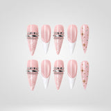 Blush Lace press-on nails with delicate ribbon details