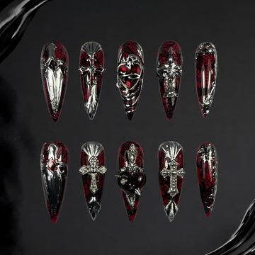 Blood Oath press-on nails — 3D cross design on stiletto nails