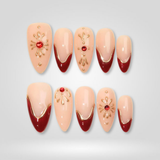 Crimson Party press-on nails with crystal gems