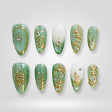 Green Aura press-on nails