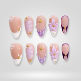 Golden Lily press-on nails — yellow flowers with 3D gold details