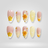 Forest Bloom press-on nails — green botanical design with leaf details