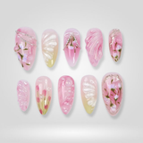 Pearl Glow iridescent press-on nails with floral detail