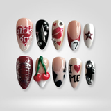 Cherry Love Valentine press-on nails — romantic cherry and heart design