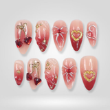 Golden Heart press-on nails — gold heart frame Valentine design