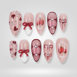 Velvet Rose press-on nails with hand-painted rose designs
