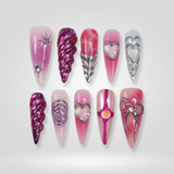 Sweet Bow press-on nails with ribbon and heart design