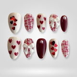 Bow Charm hand-painted Valentine press-on nails with bow and heart details