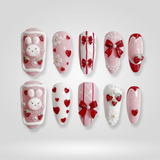 Cherry Charm press-on nails — pink and red cherry charm design
