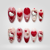 Blush Spark press-on nails — glitter heart valentine