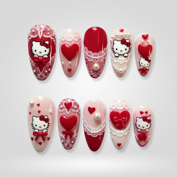 Blush Spark press-on nails — glitter heart valentine