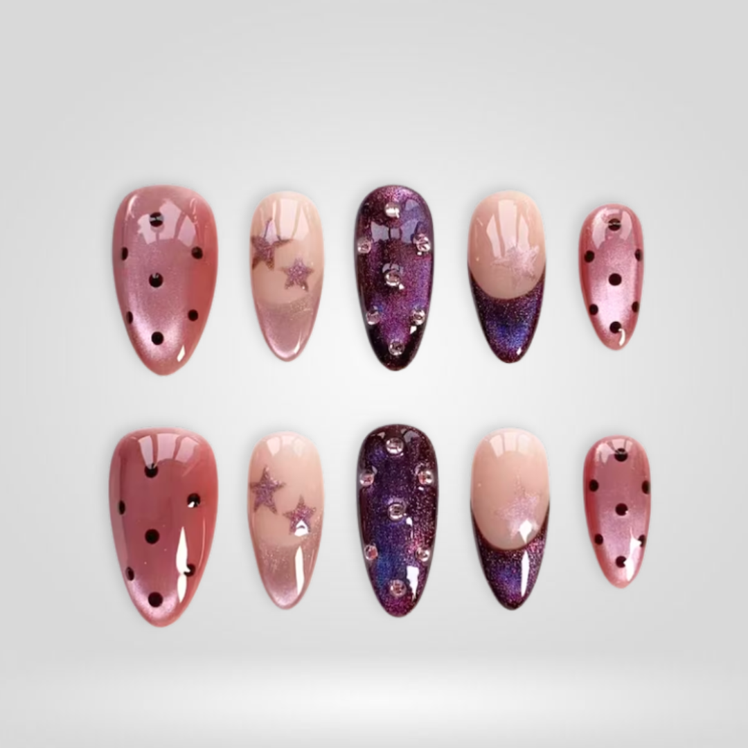 Plum Stardust press-on nails