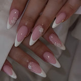 Quiet French tip press-on nails — soft nude with crisp white tips