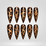 Caramel Leopard caramel leopard cat eye press-on nails in a stiletto shape - leopard design