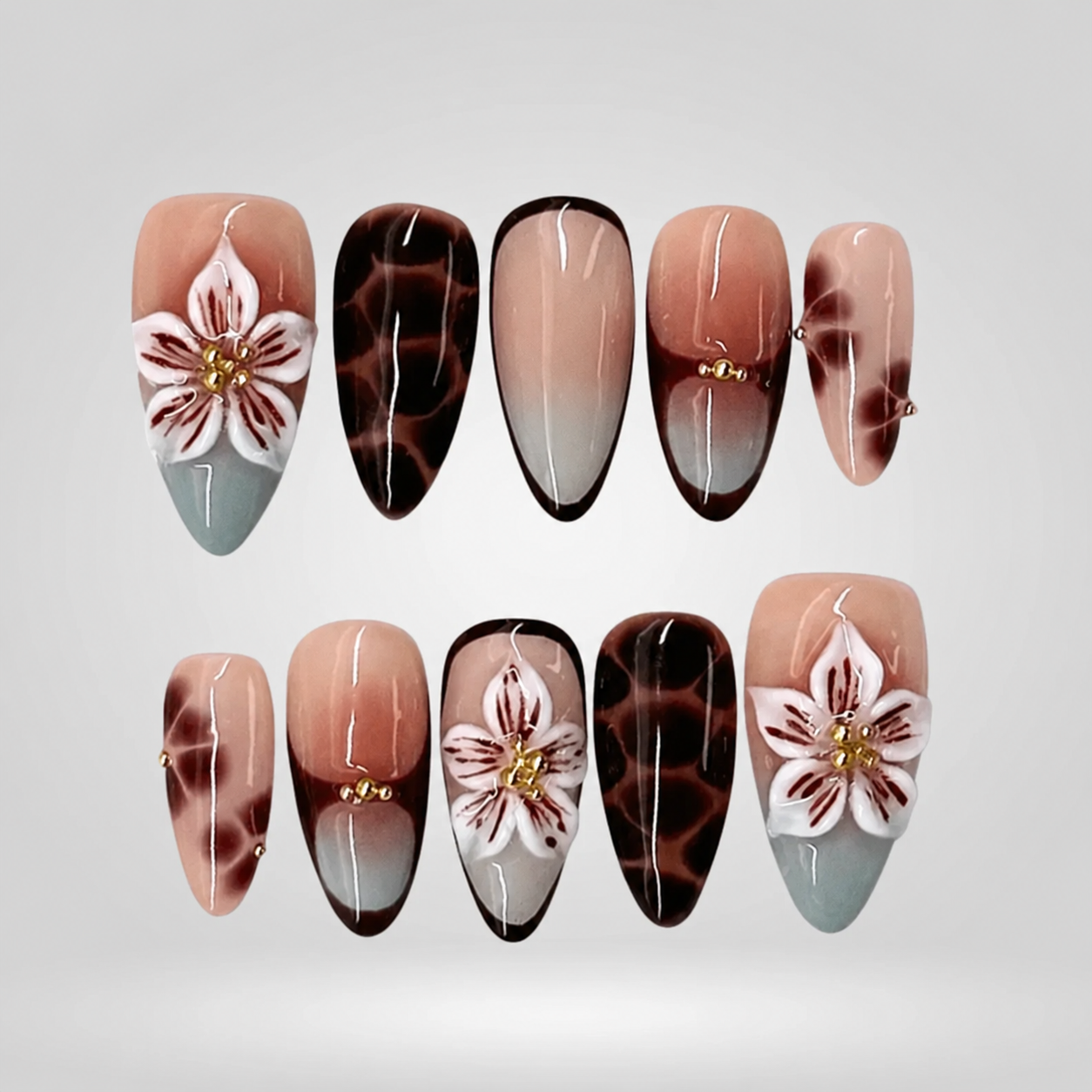 Maple Bloom 3D Floral Press-On Nails
