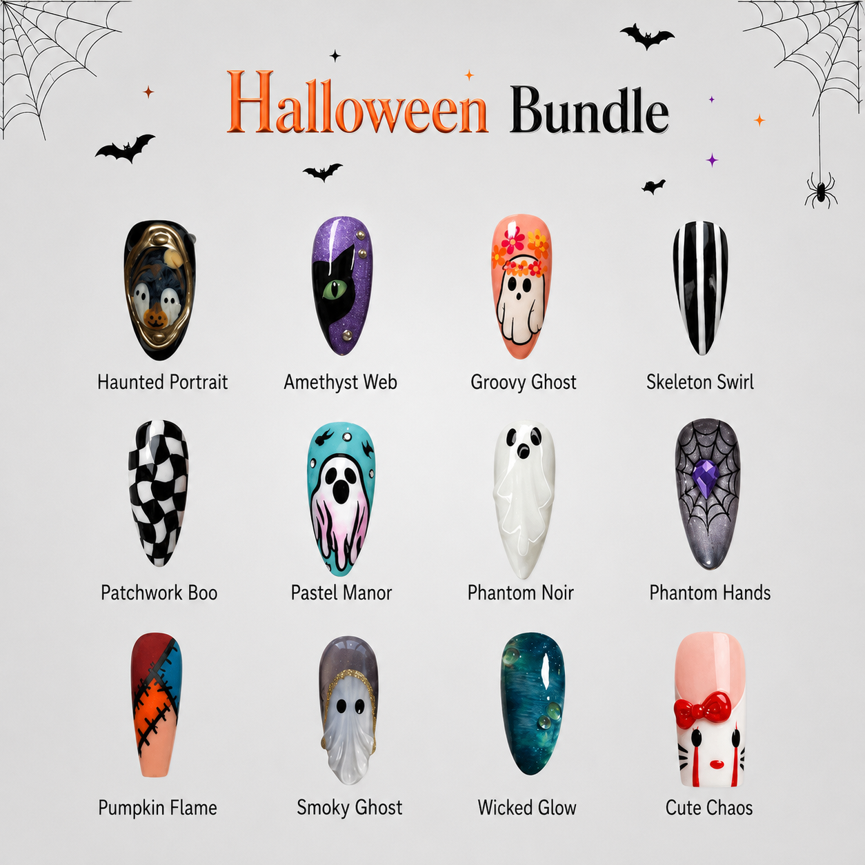 Spooky 2D Halloween bundle 12 press-on nail sets