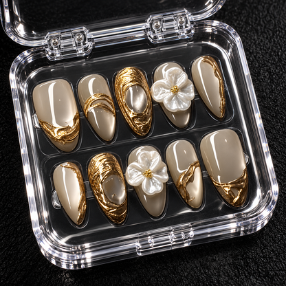 Champagne Sculpted Bloom Press-On Nails
