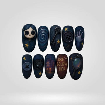 Button Eyes press-on nails — hand-crafted with 3D celestial design and ombré gradient