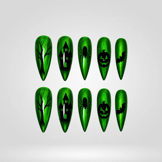 Toxic Phantom cat eye press-on nails - Slime Grin colorway