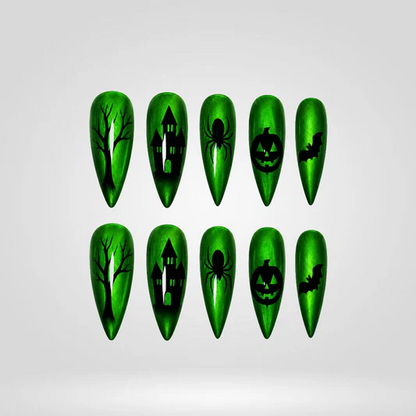 Toxic Phantom cat eye press-on nails - Slime Grin colorway