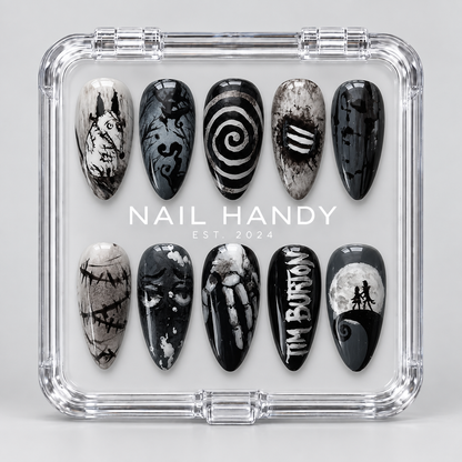 Twisted Moonlight Halloween Almond Press-On Nails.