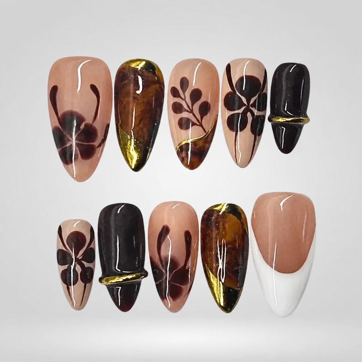 Cocoa Bloom Floral Press-On Nails