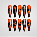 Shadow Glow pumpkin ombre cat eye press-on nails in a stiletto shape - pumpkin, ombre design