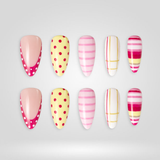 Bubble Stripe polka dot and stripe almond press-on nails