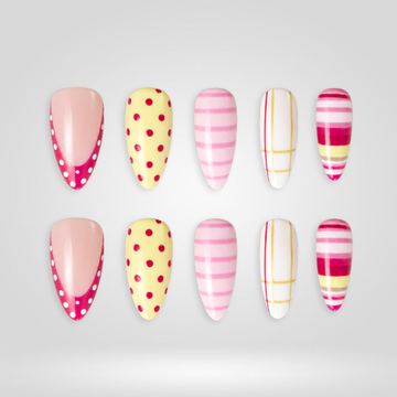 Bubble Stripe polka dot and stripe almond press-on nails